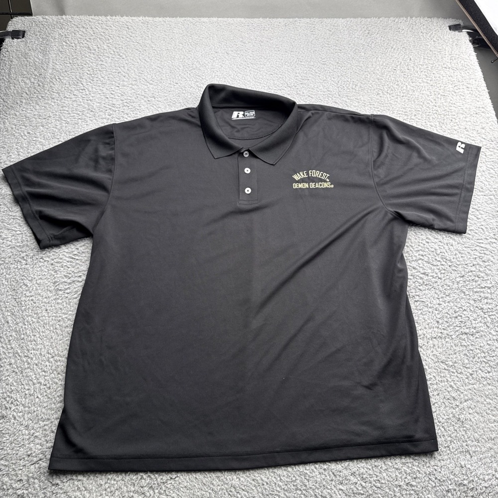 Wake Forest Demon Deacons Polo Golf Shirt Mens XXXL 3XL Russell S/S Black NCAA